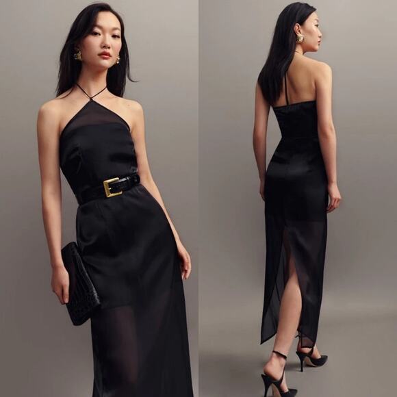 Reformation Dresses & Skirts - NWT Reformation Cana Black Halter Top Back Slit Long Occasion Dress (Sz 12)